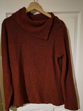 Merrell Burnt Orange Knit Button Asymmetrical Cowl Neck Sweater L